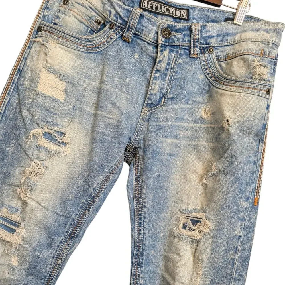 Vintage Affliction Blake Black Premium Jeans Mens 34 Distressed Y2K Straight Leg